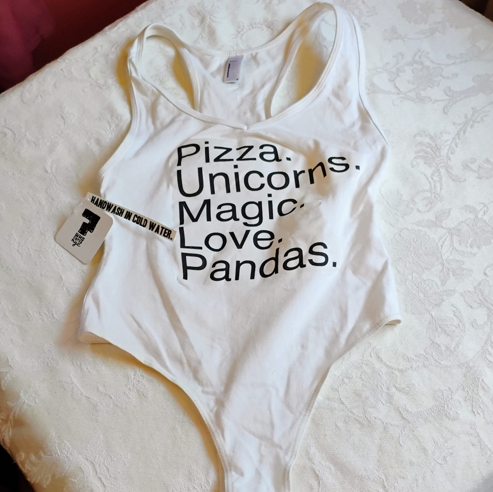 American Apparel White Sexy Body Suit with Fun Text